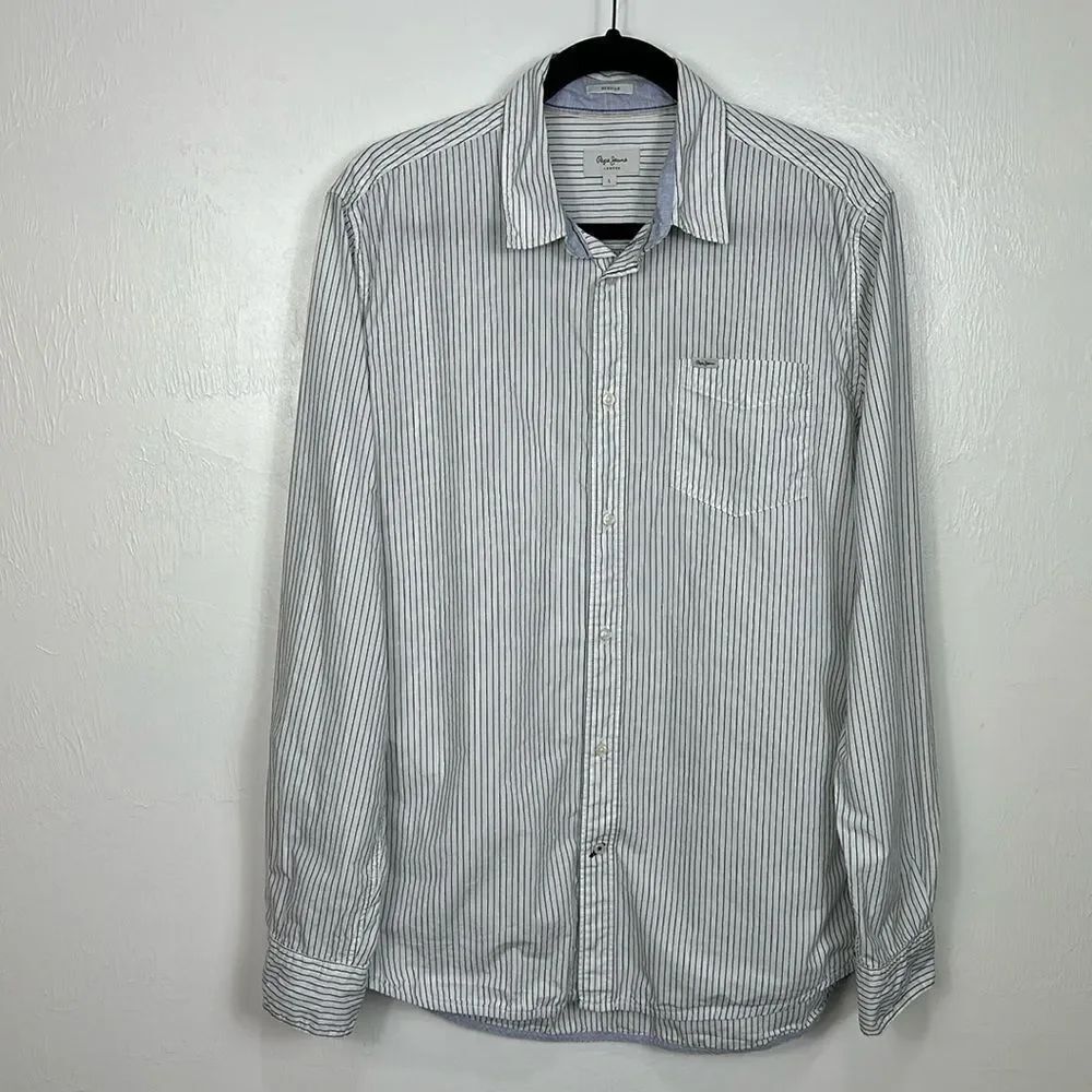 Pepe Jeans London Regular Fit Striped Cotton Long Sleeve Button Down Shirt L